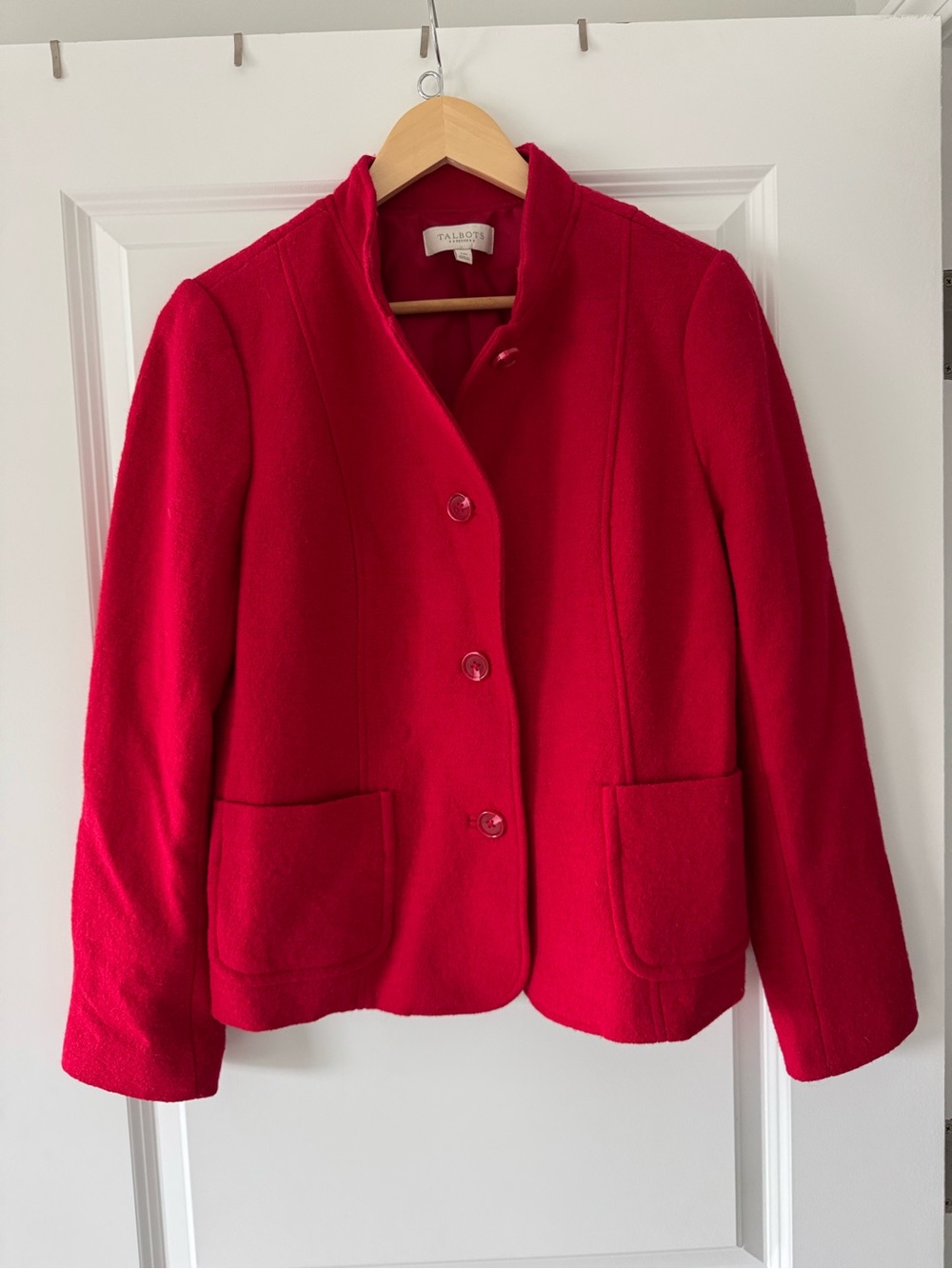 Talbots Bright Red Wool Blend Button Jacket